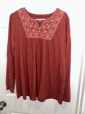 Cold Water Creek Rust Embroidered Peasant Top